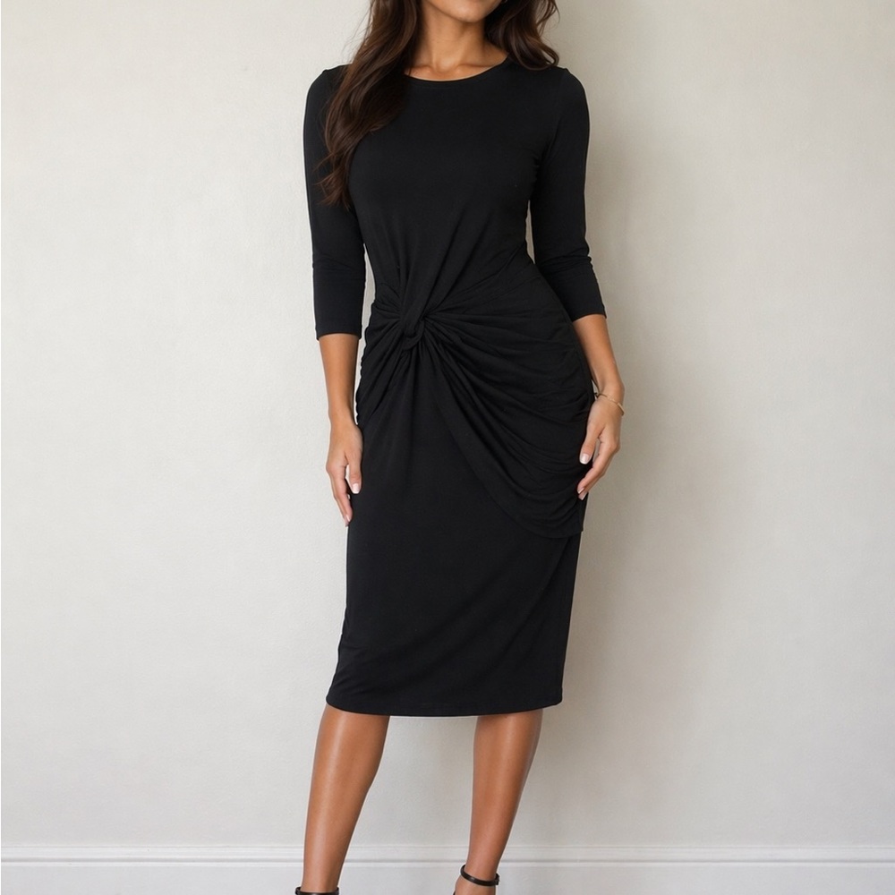 River Island Black Twist Knot Midi Dress Size US 6
